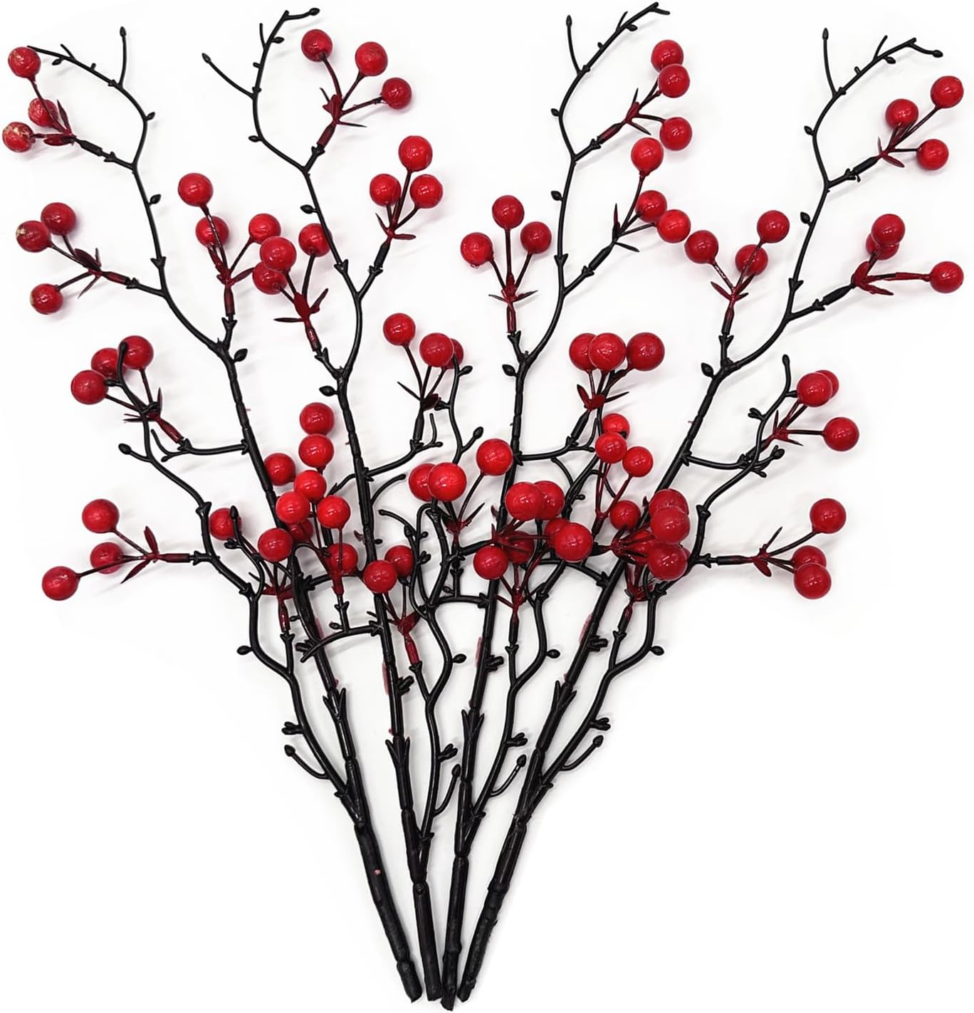 16.5" 4 Pack Artificial Red Berry Stems, Fake Holly Berries Branches Picks Faux Twig Plant Bouquet of Flowers Decor