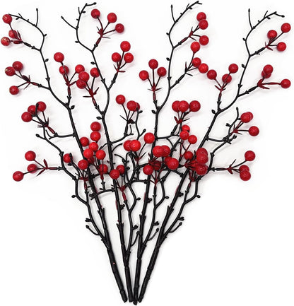 16.5" 4 Pack Artificial Red Berry Stems, Fake Holly Berries Branches Picks Faux Twig Plant Bouquet of Flowers Decor