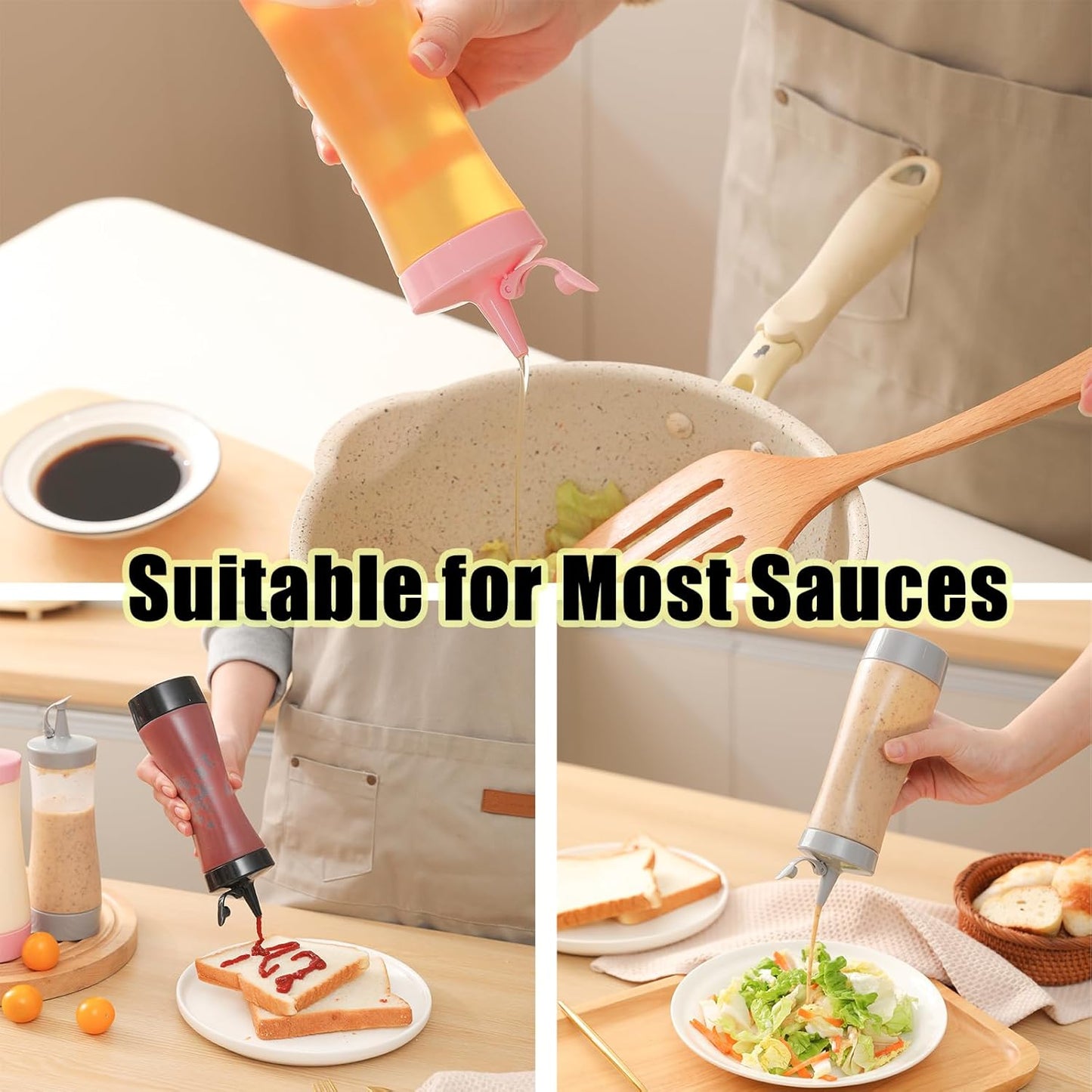 Qiuhome 12 oz (8 Pack, Condiment Squeeze Bottles Sauces Ketchup Bottles Squeeze Bottles Liquids, Oil - Gray)
