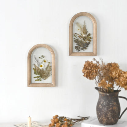 Z&Z ornamentorum Glass Pressed Flower Wood Frame, Set of 2, Flower Botanical Wall Art with Plant for Bedroom Restroom Kitchen Decoration Wall Art