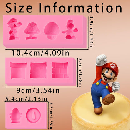 IKOJING Super Cube Chocolate Silicone Mold 3 pcs, Mushroom Dragon Gold Coin Cake Decoration Fondant Molds, for DIY Ice Cubes, Candies, Cupcake Toppers, Resin, Clay, Plaster Molds