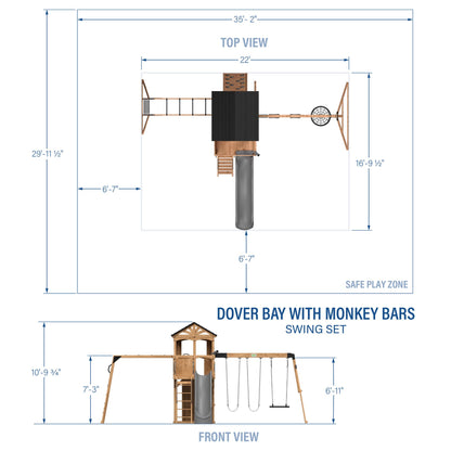 Backyard Discovery Dover Bay Spruce Wood Swing Set with Wave Slide, Clubhouse, Monkey Bars, Rock Wall, Belt Swings, Step Ladder, Toy Telescope, Chalkboard, Outdoor Playset