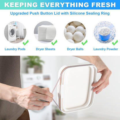 ALPIRIRAL 3 Pack Laundry Pods Container, Holder Dispenser for Laundry Room Organization Decor, for Storage, Dishwasher Pods, Scent Booster, Dryer Sheet, 152+94+67fl oz with Lids, Scoops & Labels