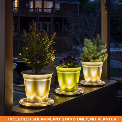 (77i50265) Gama Sonic Illuminated Plant Stand for Outdoor, Solar Power, White Base for Exterior Potted Plants