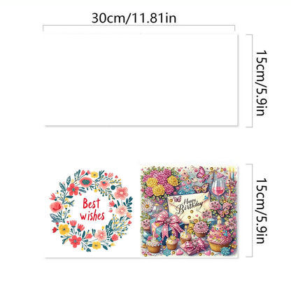 ARTopet 6Pcs DIY Folding Greeting Card Diamond Art Painting Creative Design Foldable Thank You Cards Blessing Greeting Card Set for Birthday Christmas Crafts Gift-Happy birthday01