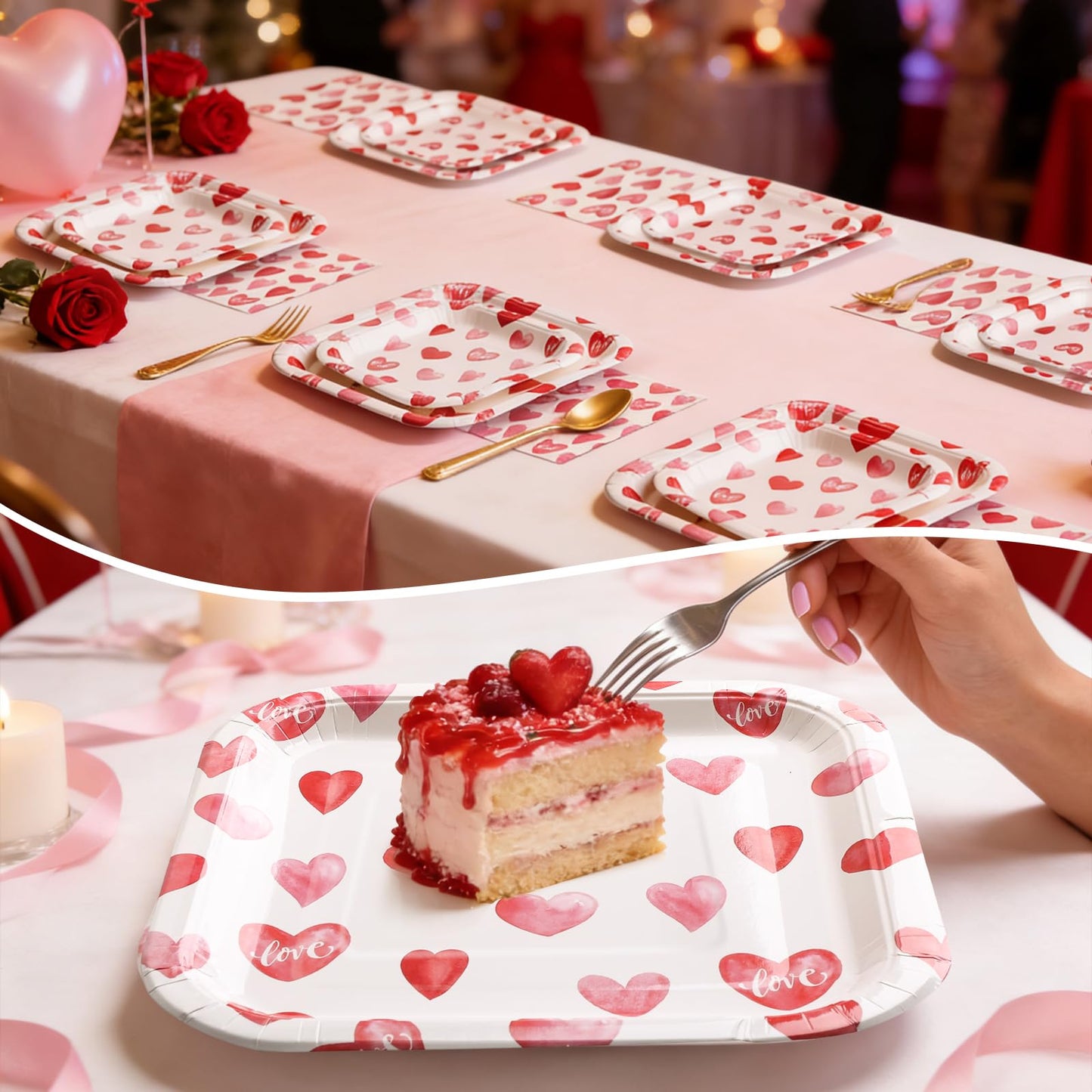 Glinarious Valentines Day Plates and Napkins Sets, Square Valentine Plates 9" Heart Plates 7" for Valentines Day Party Decorations