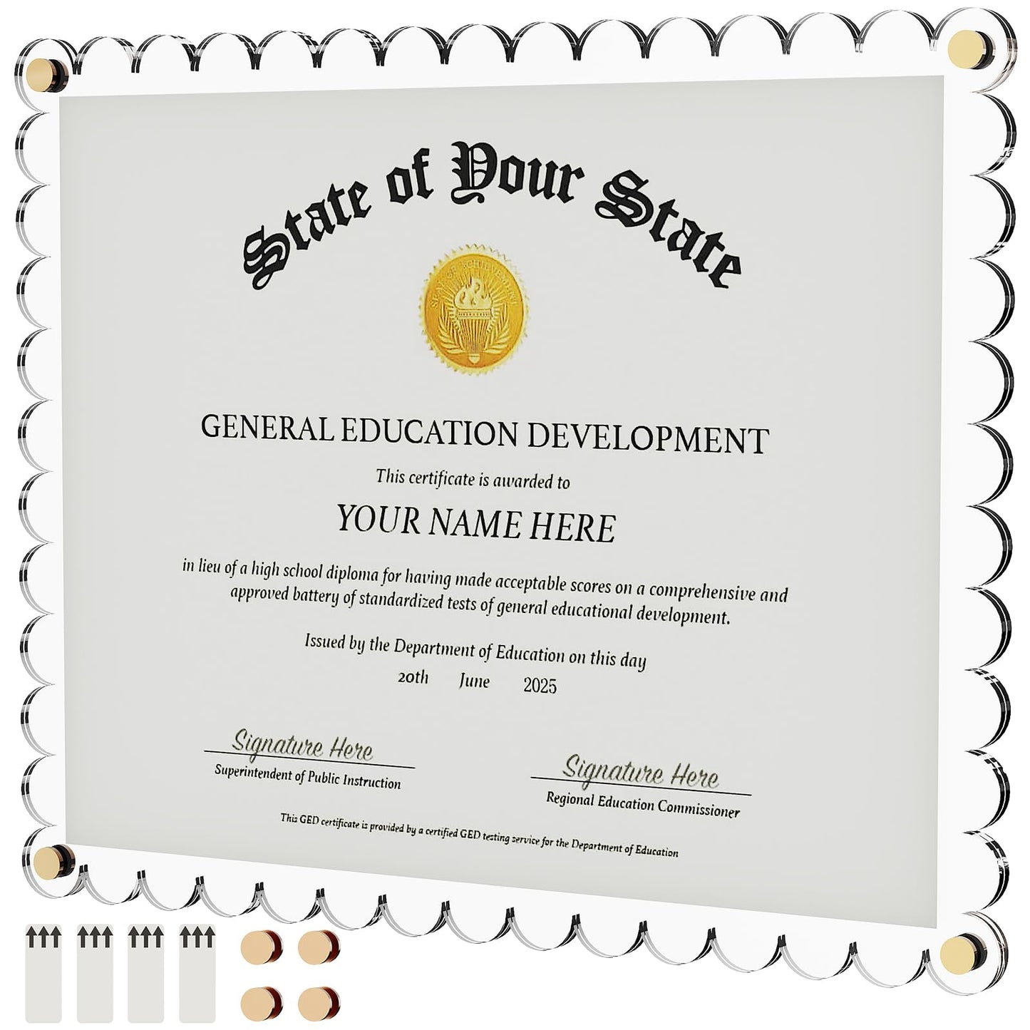 Laumffon Certificate Frame, 8.5x11 Wall Mount Picture Diploma Document Degree Frame, No Drill Clear Acrylic Photo Frame with Adhesive Tape and Golden Screws for Certificate, Pressed Flowers, Money, Diploma, 1Pcs