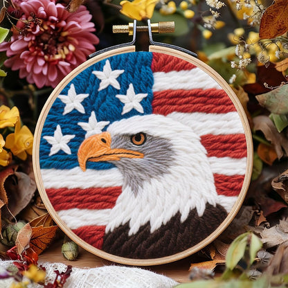 BEUNITONE 2Pcs Punch Needle Kit for Beginners, American Flag Starter Embroidery Kits with Frame & Instructions, Needle Felting Kit Poke Art for Adults DIY Craft for Coasters, Bags, Clothes Decor