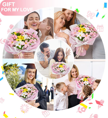 Pipe Cleaner Flower Kit Pink, 600PCS Pipe Cleaners Bulk for Flowers, Pipe Cleaners Craft Set, Chenille Stems Flower Making Kit with Floral Wires, Tape, Glue Sticks, Stamen, Wrapping Paper, Ribbon Card