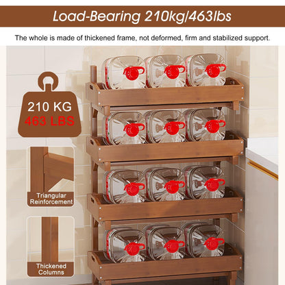 MDYHY Wooden Fruit and Vegetable Storage Basket ， 4 Tier Commercial Retail Rack Display Stand for Home Kitchen Pantry, Free Standing Snack Shelf