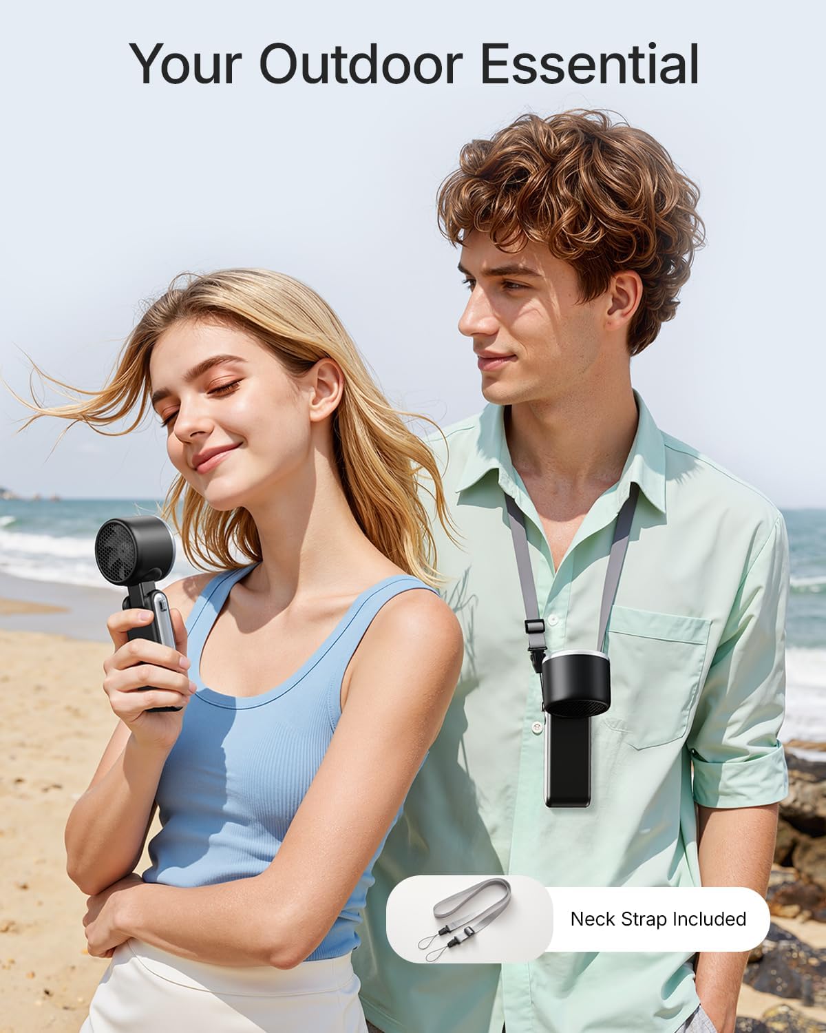 Skiennix Portable Handheld Turbo Fan - 5-Speed Rechargeable Mini Personal Fan | 4000mAh Battery, Ideal for Travel & Beach Use (Black)
