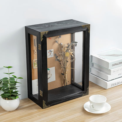 OIHYA Deep Shadow Box Frame, 11x15x5 Inch Black Solid Wood Wall Mounted Shadow Boxes Display Cases with Vintage Metal Door Lock, Clear Acrylic Panel for Flowers, Picture, Keepsake Display