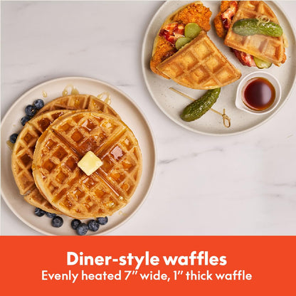 bella Flip-n-Store Waffle Maker with EverGood™ Ceramic Nonstick Coating, Fits-anywhere™ Kitchenware, Power Indicator Light, Cool Touch Handle & Cord Wrap, 7” Wide & 1" Deep Plates, 1000 Watt, Oatmilk
