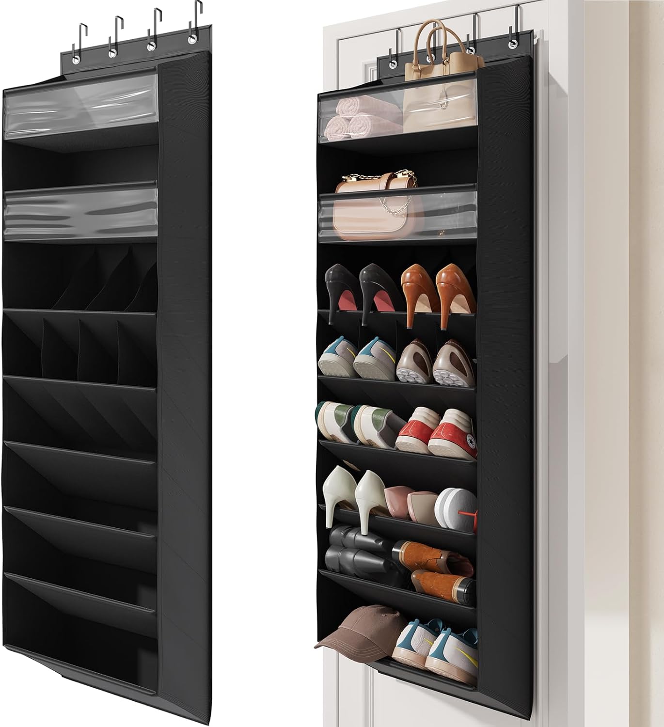 16-20 Closet Mefirt Pairs Over the Door Shoe Organizer, Clear Pockets Shoe Rack for Door, Hanging Shoe Rack for Boots