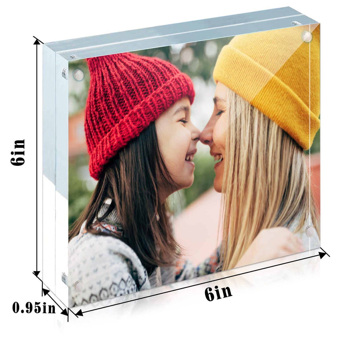 ILYXY 2 Pack Acrylic Frame 6x6, 20% Thicker, 24mm Thick Frameless Clear Square Picture Frame, Double Sided Magnetic Photo Frame, Free Standing Desktop Display Stand Acrylic Picture Frames
