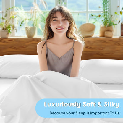 SONORO KATE 100% Egyptian Cotton Sheets Set - Luxury 5-Star Hotel Quality, Soft & Breathable | 4 PC Queen (White)