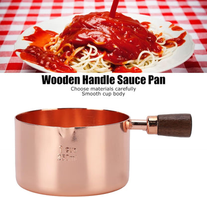 Sauce Pan with Wooden Handle, Rose Gold Stainless Steel Cooking Pot, 1.3 Cup Capacity