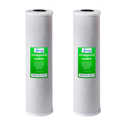 iSpring FC25BX2 20"x 4.5" Carbon Block Whole House Water Filter Replacement Cartridges, Reduces Up to 99% Chlorine, Taste, and Odor, 5-Micron, Pack of 2