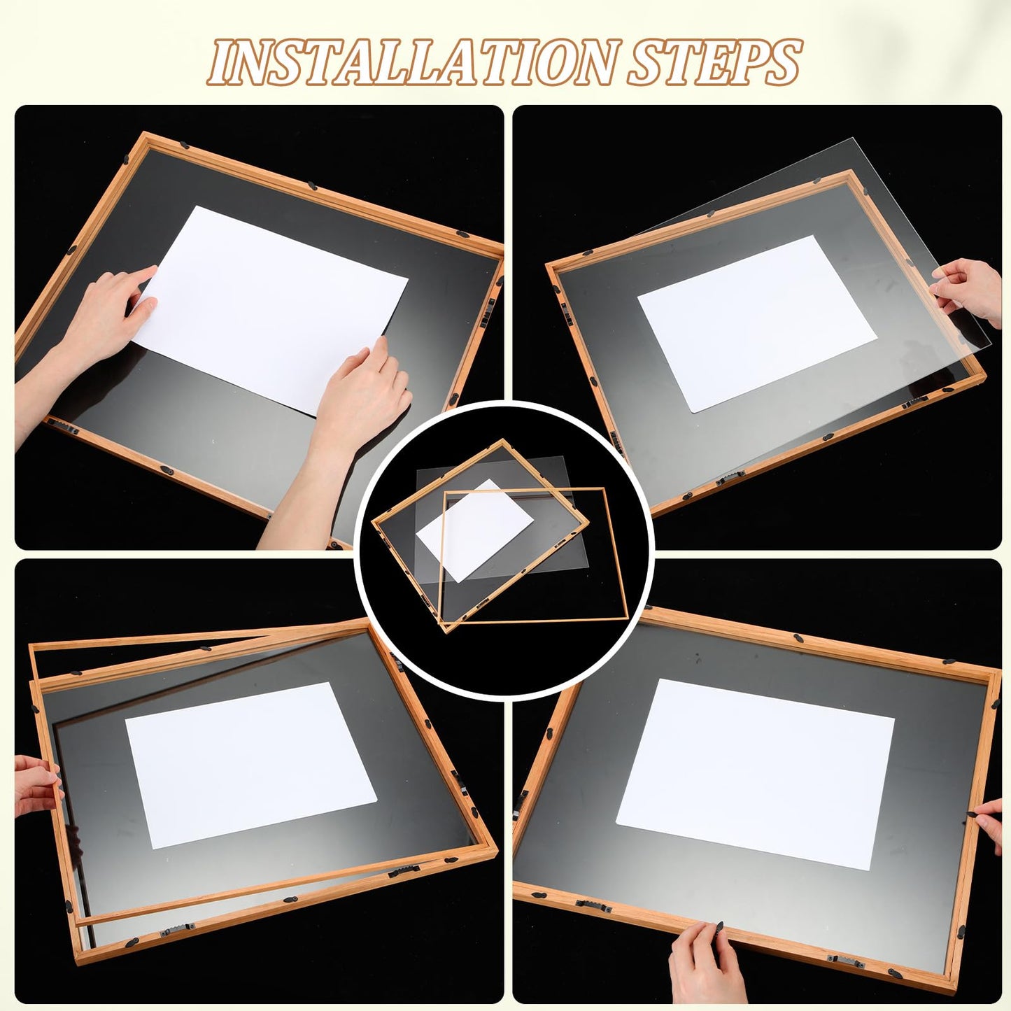 Leinuosen 2 Pcs Floating Picture Frames 16x20 Double Glass Pressed Flower Wooden Frames Wall Tabletop Display Photo Gift for Home Office Plant Specimen Embossed Designs