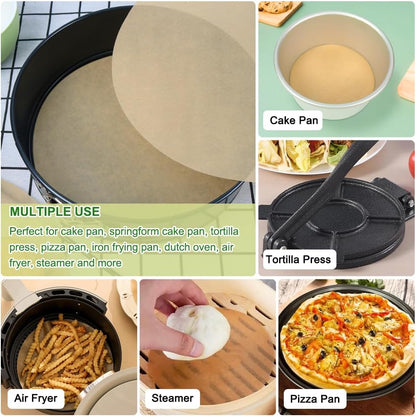 BYKITCHEN 12 Inch Parchment Paper Rounds, Set of 200, Non Stick for Baking, Round Pizza