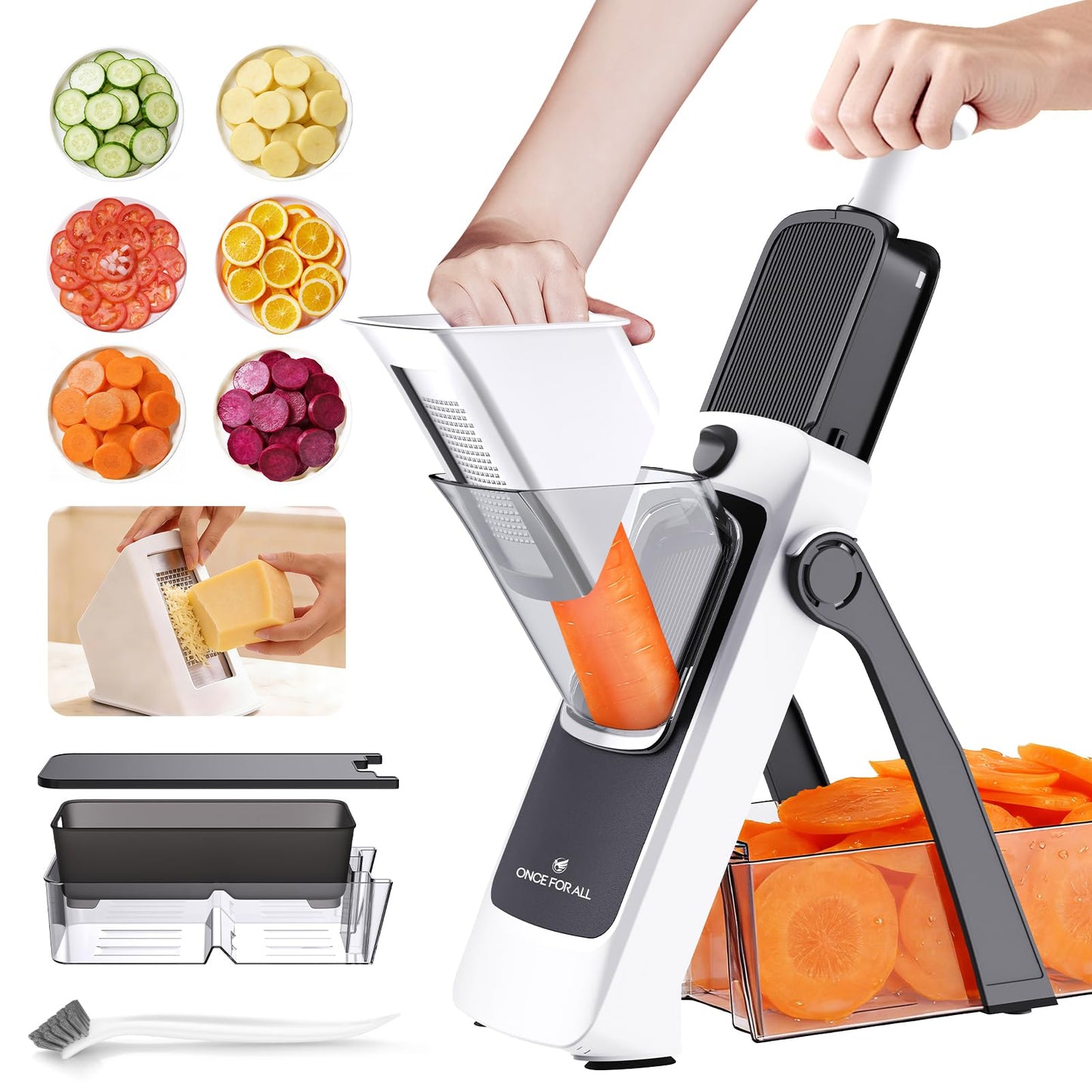 ONCE FOR ALL Safe Mandoline Slicer For Kitchen, AdjustableThickness 0.1-8 mm Professional Vegetable Slicer For Food, Fruit Slices, Potato Chips, Fast Meal Prep (4th Gen Gray)
