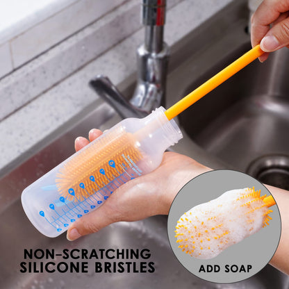 Purtribe Silicone Bottle Brush, Water Bottle Cleaner Brush with Long Handle, Perfect for Cleaning Narrow Neck Containers, Vacuum Sports Bottle, Tumblers, Flask, Glassware (1 Pack, Red)