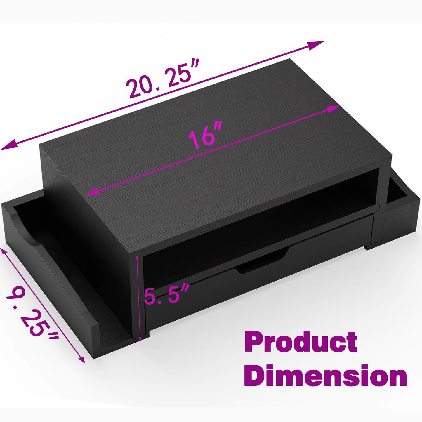 Simple Trending Wood Monitor Stand Riser with Drawer and Pen Holder, Desk Organizer for Home Office, Black