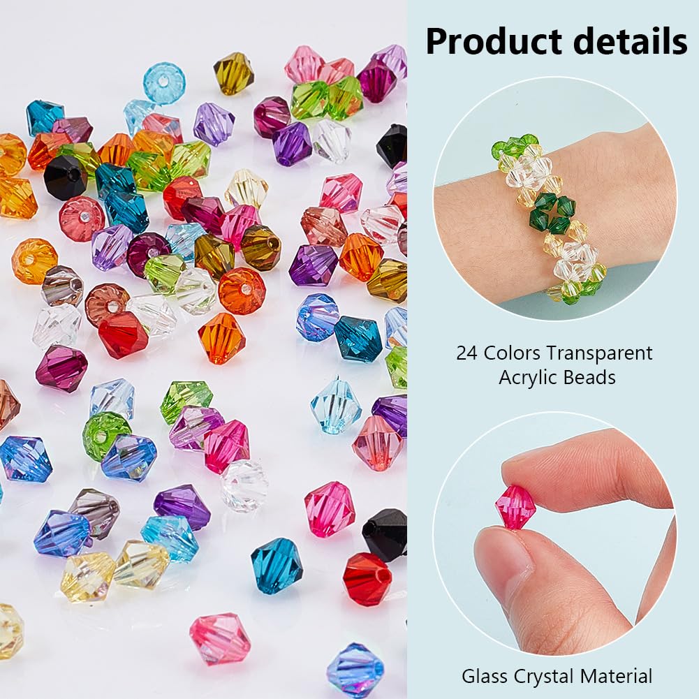 PH PandaHall 1200pcs 8mm Crystal Beads for Jewelry Making 24 Colors Bracelet Beads Faceted Bicone Acrylic Bead Loose Craft Bead for Bracelet Necklace Earring Keychain Making