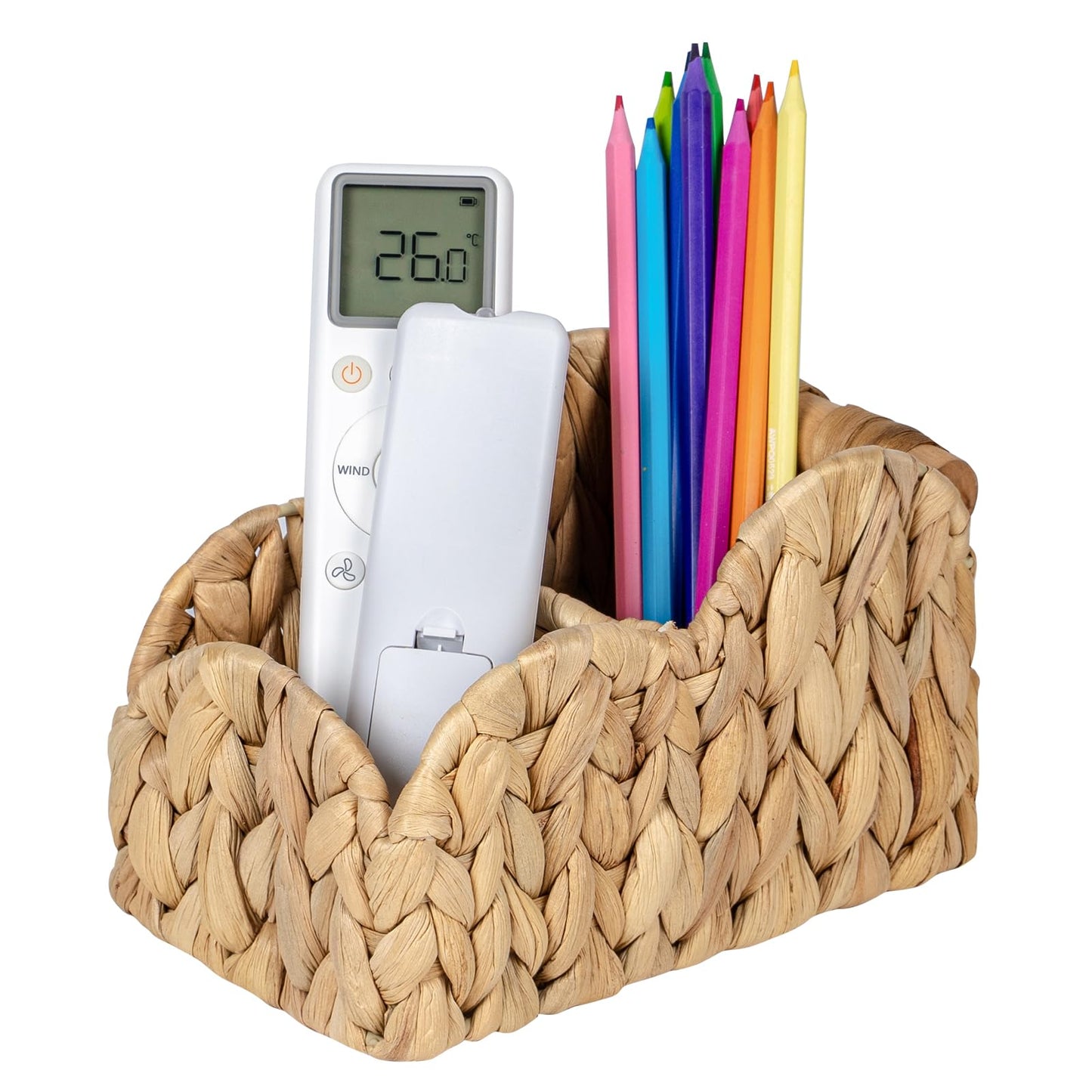 Kriitools Scalloped TV Remote Control Holder Bedside Organizer, Office Desk Caddy Storage Organizer Accessories, Pen Pencil Cup, Makeup Brush Holder, Farmhouse Rustic Decor Organizer Holder, Natural