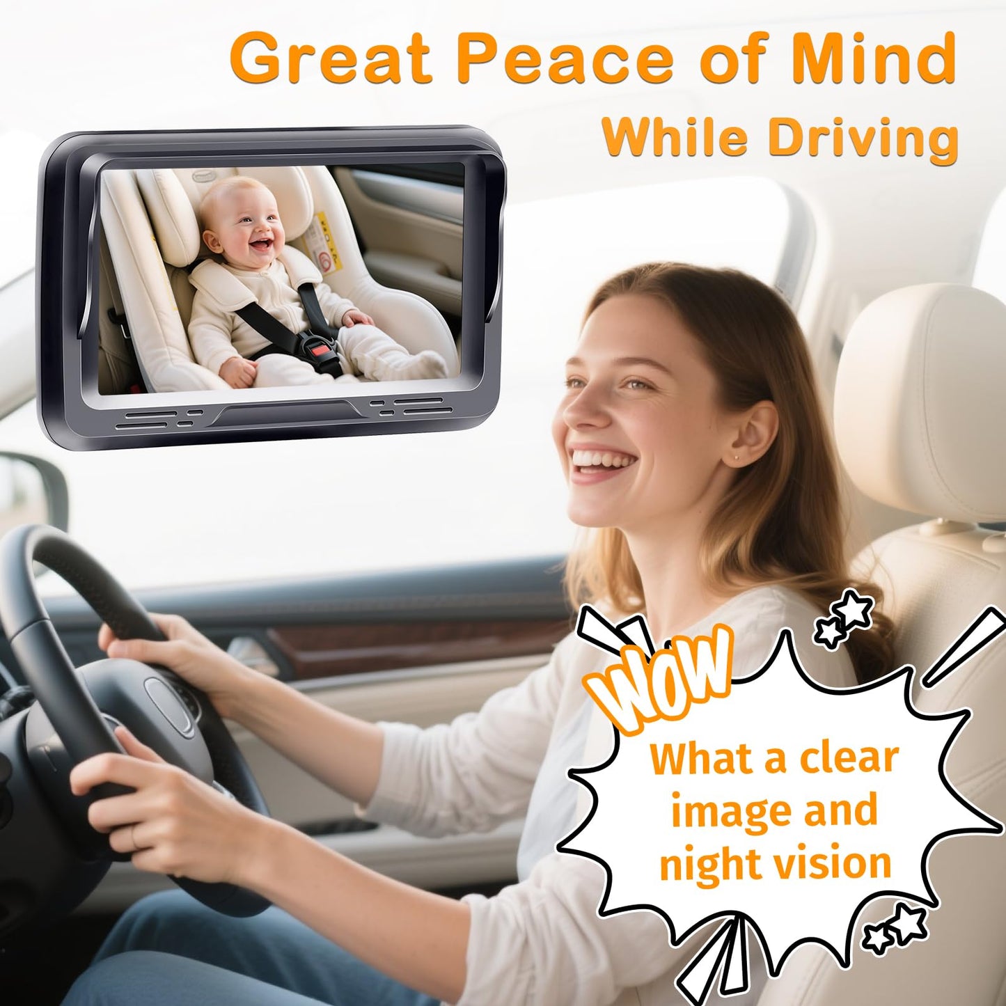 Rohent Baby Car Camera HD 1080P - Rear-Facing Infant Monitor with Night Vision Car Camera for Baby 150° Wide-Angle Lens Anti-Glare Screen Easy Install 360° Adjustable Display
