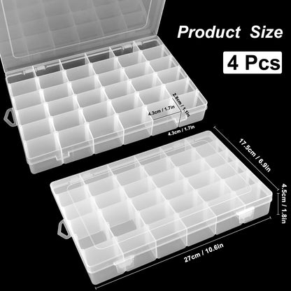 Sopoloray 4 Pack 36 Grid Bead Organizer Box, Clear Plastic Small Parts Organizer with Dividers, Bead Storage Containers for Jewelry Craft DIY Thread Fishing Tackle