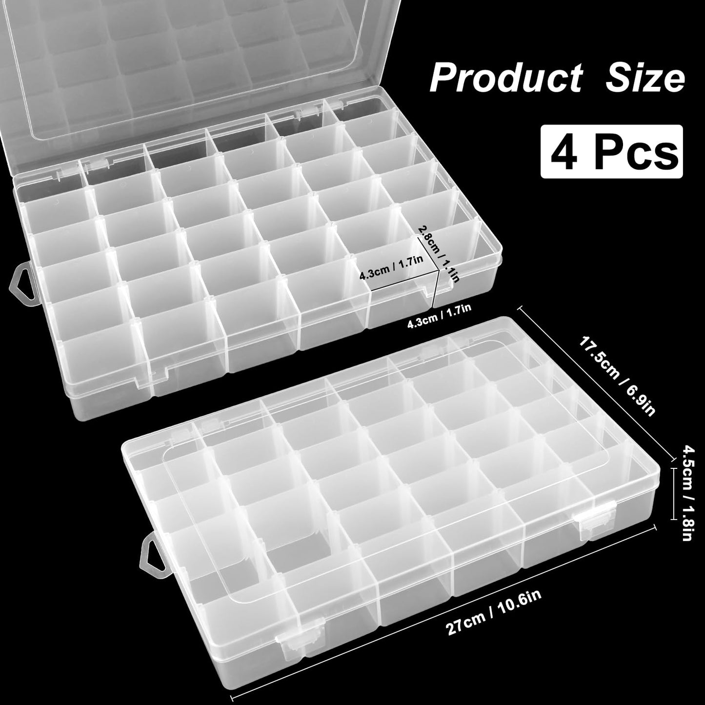 Sopoloray 4 Pack 36 Grid Bead Organizer Box, Clear Plastic Small Parts Organizer with Dividers, Bead Storage Containers for Jewelry Craft DIY Thread Fishing Tackle