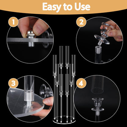2Set 8 Arms Acrylic Candelabra Centerpieces for Tables Decortion,Clear Candle Holder for Wedding Dinner Fireplace Decoration and Home Decor,Candlesticks Holder with Lampshade Fits LED Candle
