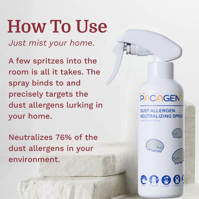 Pacagen Dust Allergen Neutralizing Spray for Humans - Perfect for Home Use, Immediate Results, Easy to Use, and Pet Friendly - A Few Sprays Away from A Clear Day