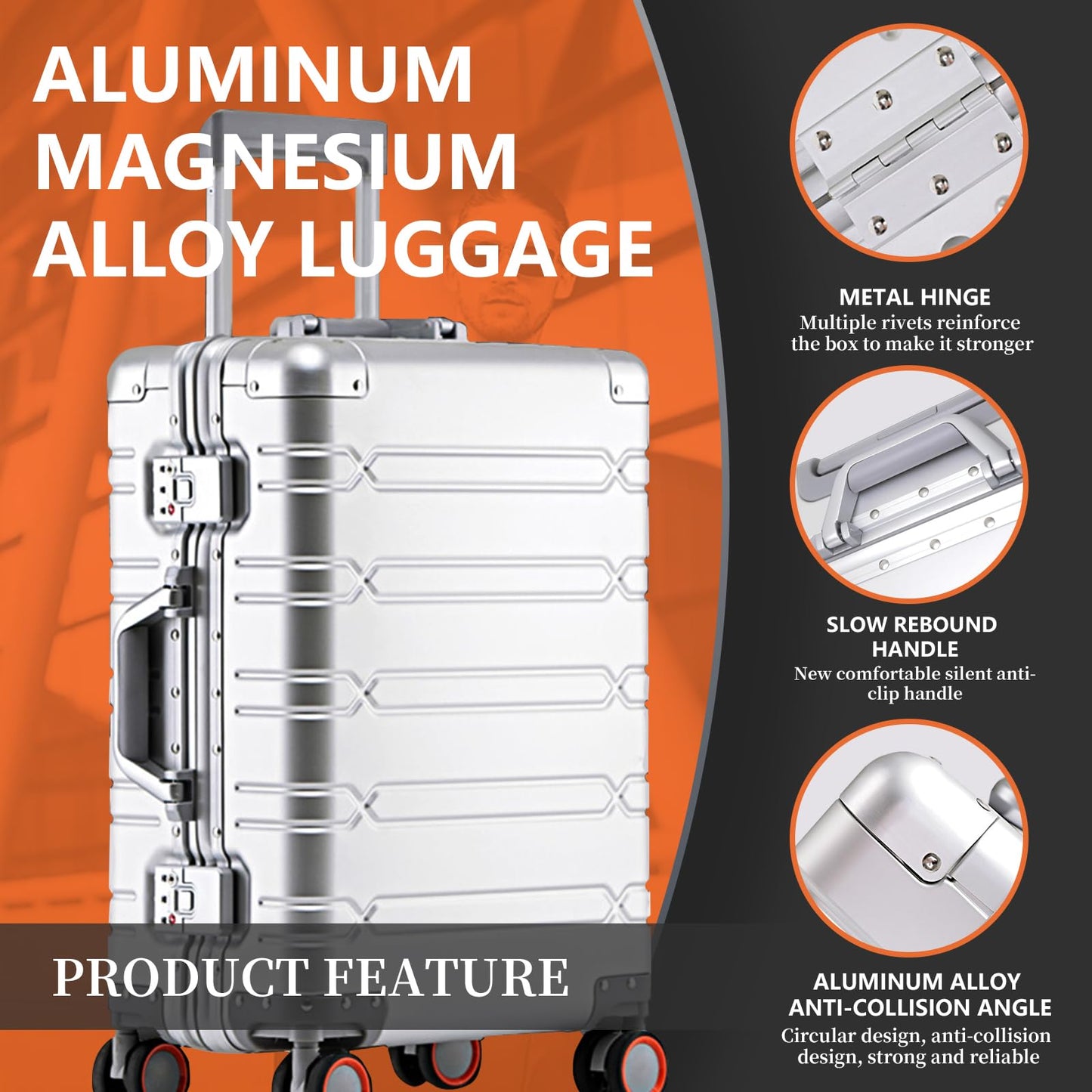 WEICHEN 29 Inch Aluminum Checked Luggage, Zipperless Checked Luggage, Large Aluminum Suitcase with 360 Spinner Wheels, All Aluminum Luggage 29 Inch, Heavy Duty Luggage, Metal Suitcase, Silver
