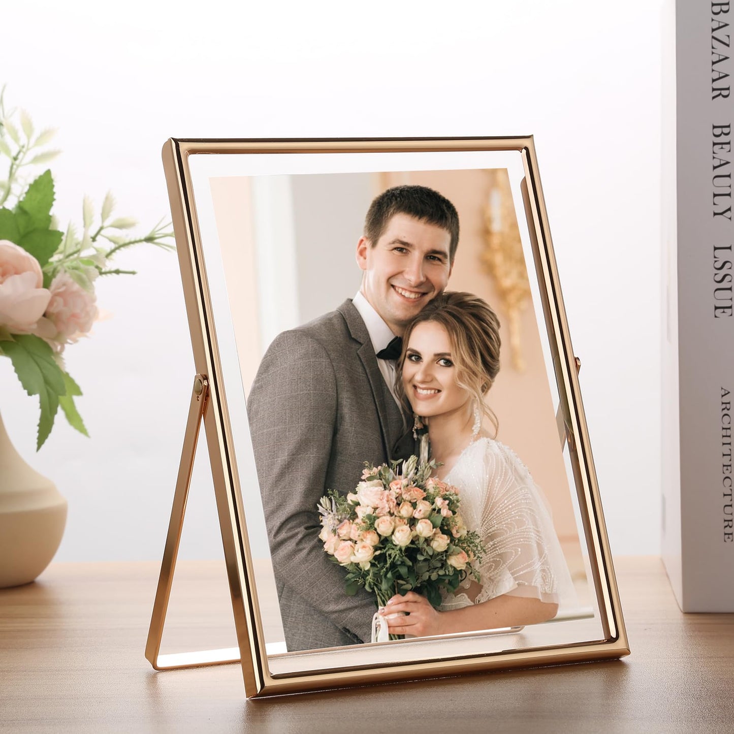 GorYeeFine Gold 6x8 Floating Photo Frame for(4x6'‘&5x7’'),Adjustable Tabletop/Shelf Picture Frames,4x6'' Premium Gift Floating Frame for Wedding,Thanksgiving,Christmas,Birthday,Home or Office Decor