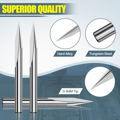 HUHAO 5PCS CNC Wood Carving Router Bit Set,20 Degree Engraving 1/8 Inch Shank V Bit 2 Flute 0.1mm Tip Carbide V Bit for Acrylic Metals Wood MDF PVC