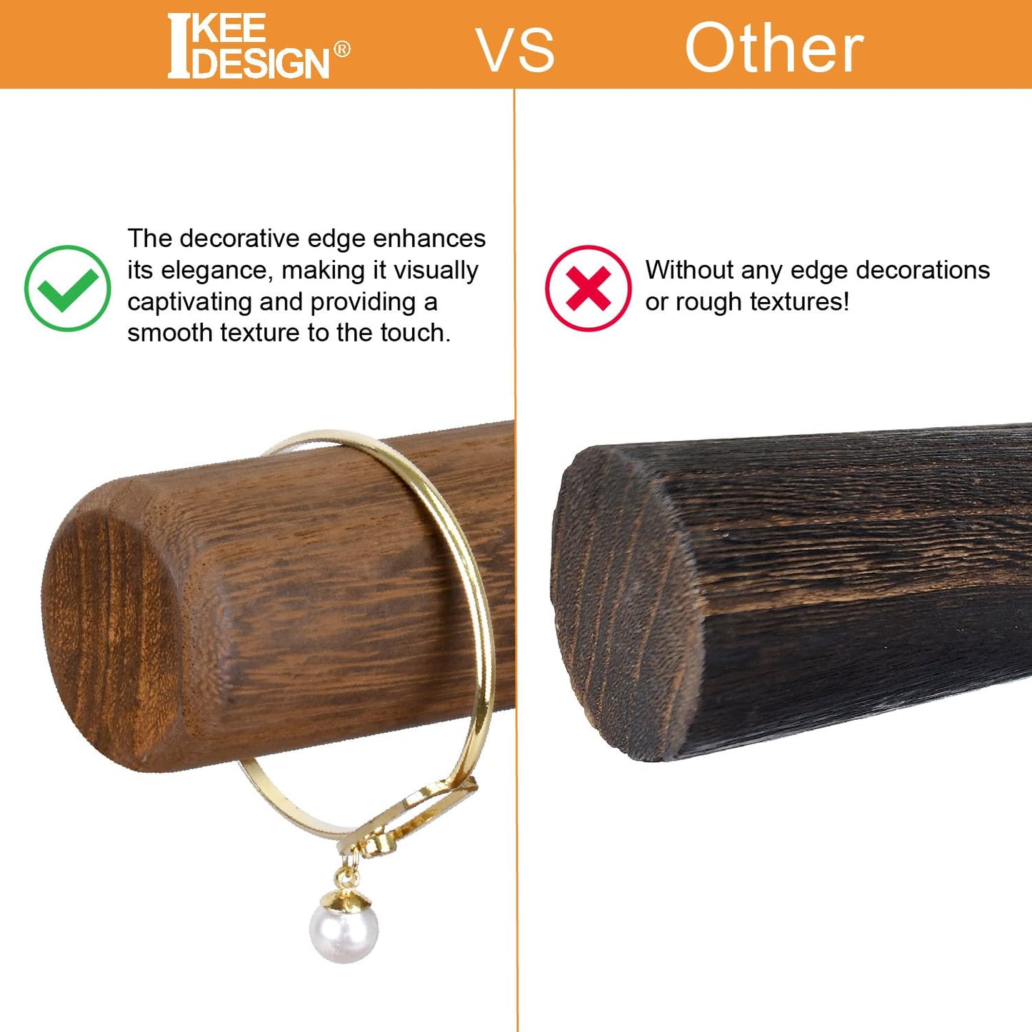 Ikee Design 2 Tier Wooden Jewelry Bracelet Watch Display Tower, Bangle Scrunchie Necklace Holder Storage Stand, 7.9 W x 4.3 D x 9.4 H in, Brown Color