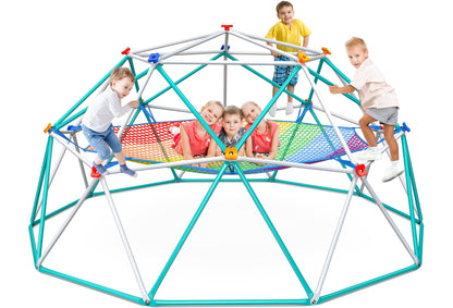 Hapfan Climbing Dome with Climbing Cargo Net, 10 ft Dome Jungle Gym with Hammock for Kids Outdoor Playset Monkey Bars Backyard