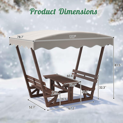 BIFULDYO Outdoor Picnic Table with Benches and Removable Canopy, 6 Person Waterproof Solid Wood Table and Chairs Set for Patios, Gardens, Decks, Parks, Beaches