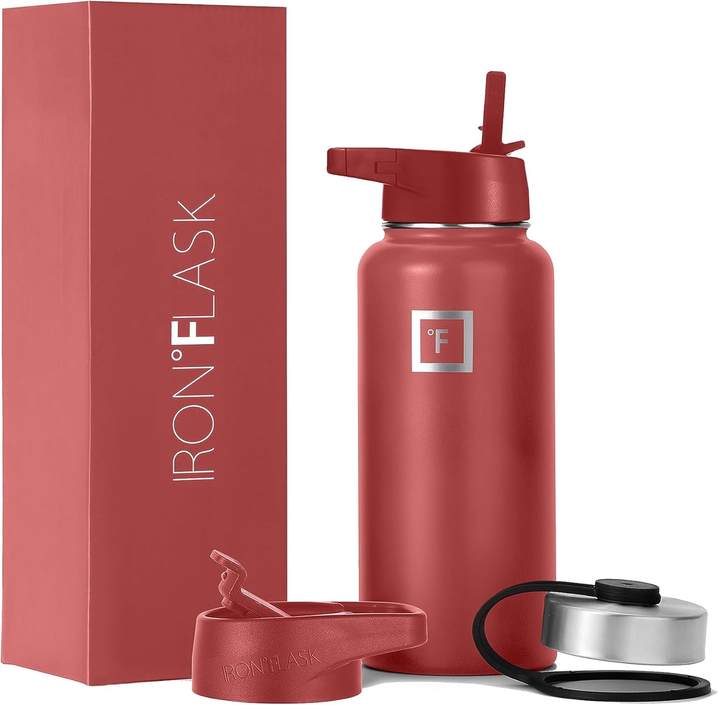 IRON °FLASK Sports Water Bottle, 32 Oz, Wide Mouth with 3 Straw Lids, Insulated Thermos for Men, Women, Kids