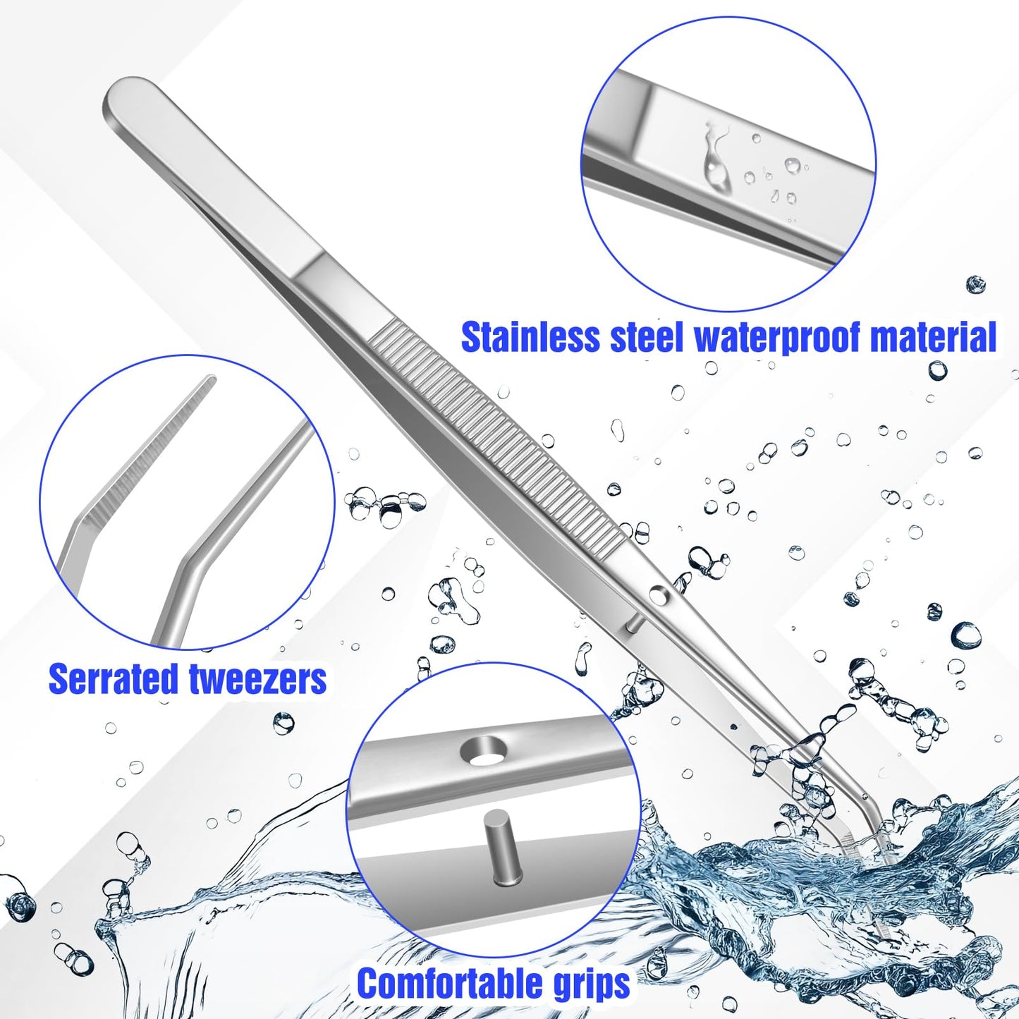 24Pcs Stainless Steel Tweezers with Curved Serrated Tip, 6Inch Long Tweezer for Crafting, Non-Slip Sewing Machine Tweezers High Precision Multipurpose Tweezer for Craft Sewing (Silver)