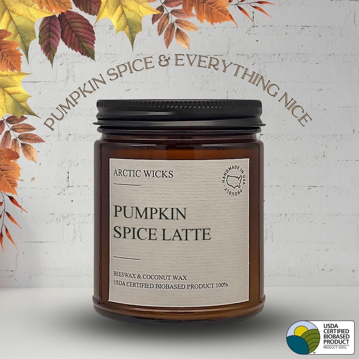 Pumpkin Spice Latte Candles | Arctic Wicks Coconut & Beeswax Candles | 9oz Amber Scented Candle for Holidays
