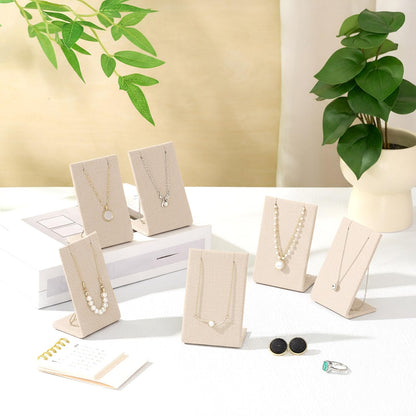 RattanView 12 Pieces Linen Earring Display Stand Necklace Pendant Jewelry Stand Showcase Organizer Display Holder for Earring Pendant Accessory Rack(Linen Color,Straight Style)