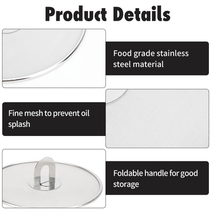 MOAMUN 4PCS Splatter Screen for Frying Pan, Stainless Steel Grease Splatter Guard, Hot Oil Splatter Screen with Foldable Knob, Ultra-Fine Mesh No Burns Keeps Kitchen Clean(8", 10", 11.5", 13")