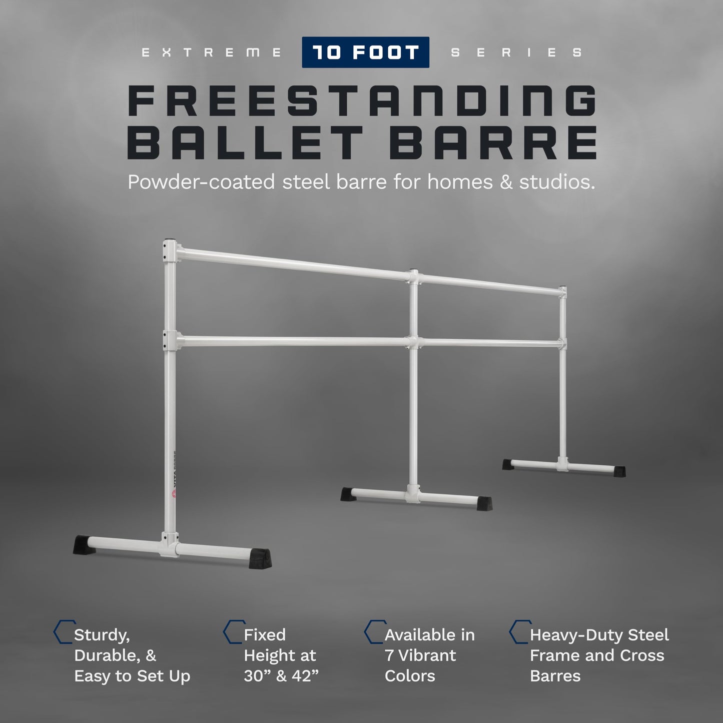 VITA Barre Portable Freestanding Double Ballet Barre, Extreme, 10 Ft Bars, Satin Silver, Steel | Fixed Height, Made in USA, Home or Gym Exercise Equipment for Kids & Adults | Dance, Fitness, Pilates