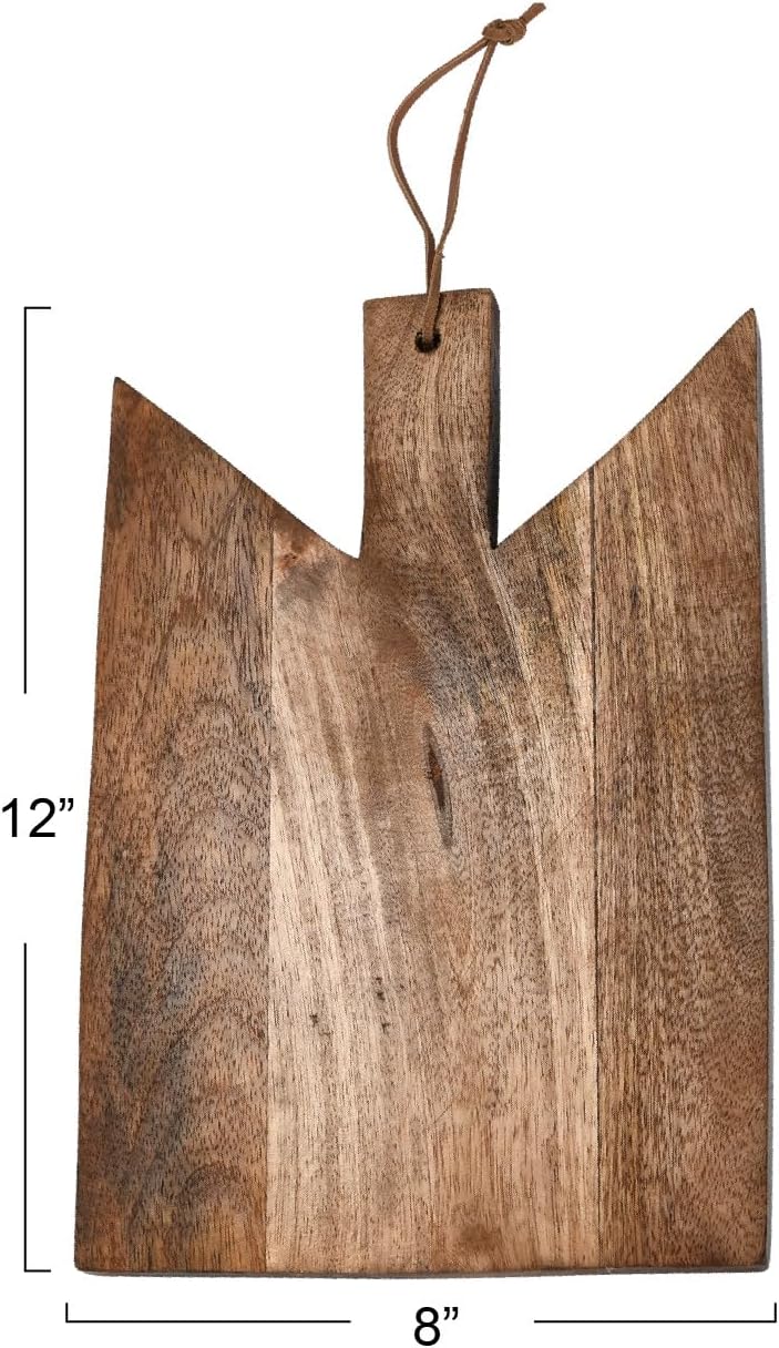 Main + Mesa Geometric Wood Cutting Board, Medium Natural with Leather Tie
