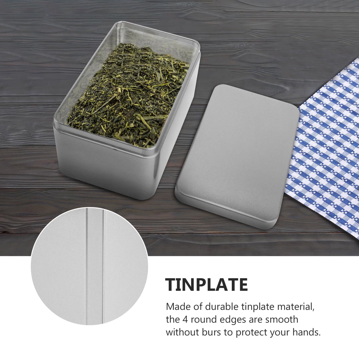 NUOBESTY Rectangular Tinplate Tea Leaf Storage Box 5.23X3.34X2.51In Mini Portable Metal Container with Lid for Home Organization Candies and Small Items