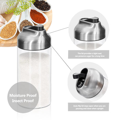 Aelga 12 OZ Glass Sugar Dispenser with Pour Spout, Weighted Pourer, for Coffee, Tea & Baking