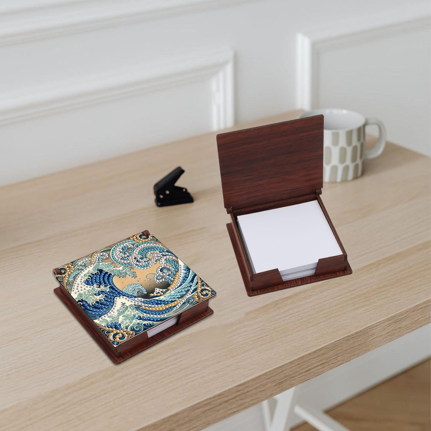 JISHSHAY Diamond Painting Note Box Sea Wave Diamond Art Sticky Note Holder Gem Art Notecard Box Gem Painting Mosaic Kits for Adults Embroidery Kit Memo Pad Holder, Contains 160 Sheets of Paper
